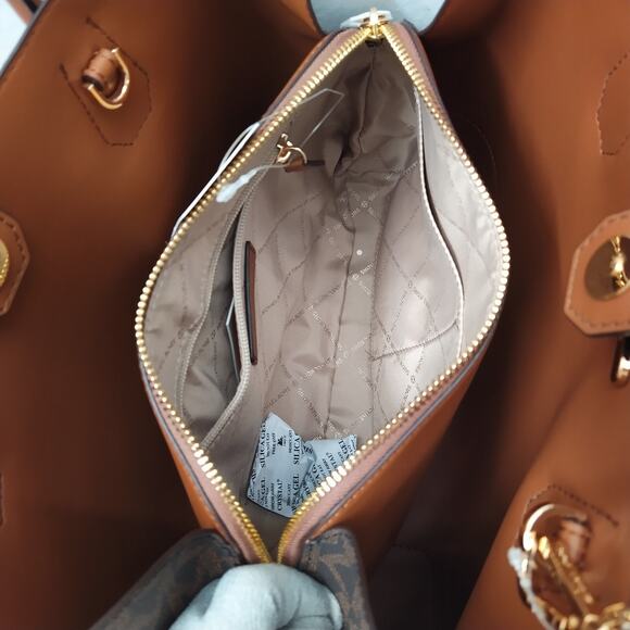 Michael Kors Mercer Gallery Brown Leather MK Printed Satchel Tote Bag - NWT $358 - Picture 11 of 16